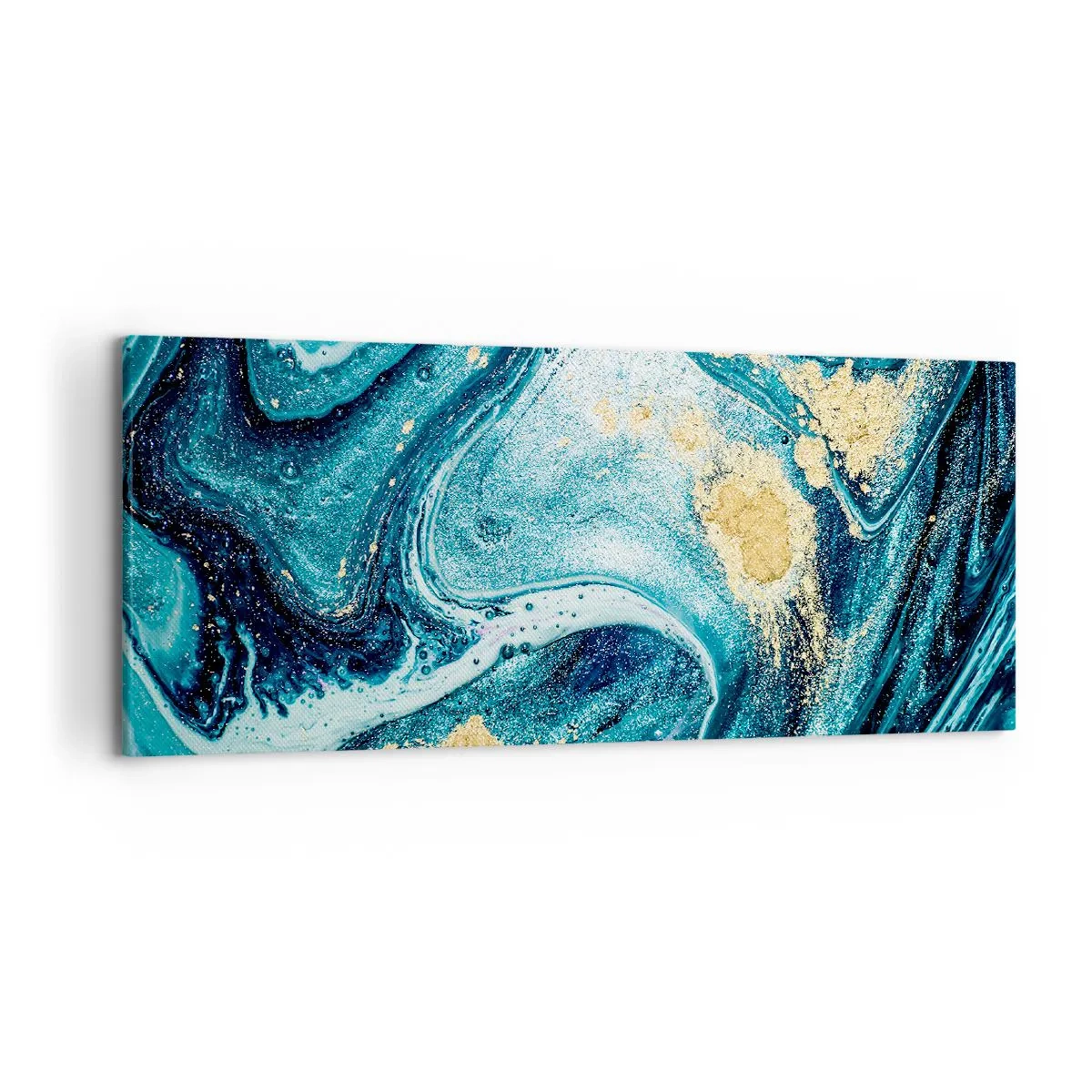 Impression sur toile - Image sur toile - Une composition abstraite de vagues et d'accents dorés - 120x50cm - Vortex bleu - Décoration murale moderne pour le salon et la chambre ARTTOR