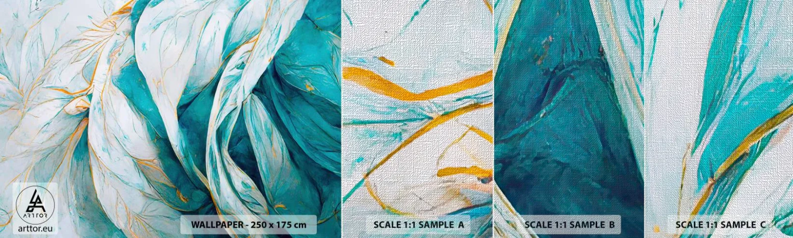 Échantillon de Papier Peint Premium Canvas - Abstraction bleue avec un motif doré - Morceau, Art Déco, Subtil - 100x30 cm