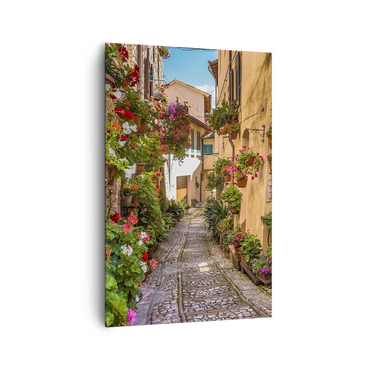 Impression sur toile - Image sur toile - Une charmante rue pleine de fleurs et de pots de fleurs - 80x120cm - Ruelle italienne - Décoration murale moderne pour le salon et la chambre ARTTOR
