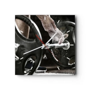 Horloge murale - Pendule murale - Des haltères et les mains d'un athlète se préparant à l'entraînement - 30x30cm - Défi accepté! - Décoration murale moderne pour le salon et la chambre ARTTOR