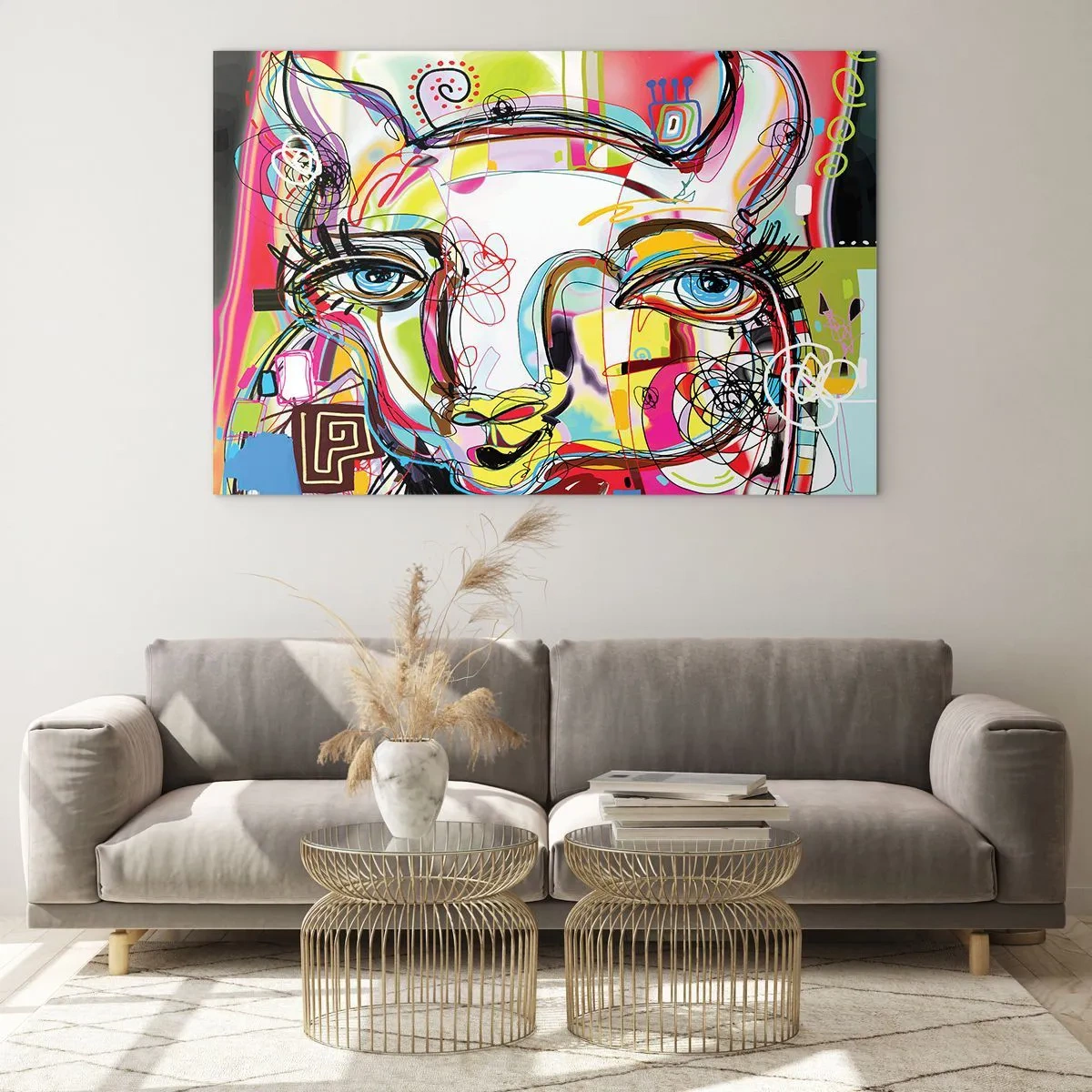 Impression sur verre - Image sur verre - Image abstraite du visage d'un chat dans une expression artistique colorée - 100x70cm - La richesse de l'Art du chat - Décoration murale moderne pour le salon et la chambre ARTTOR