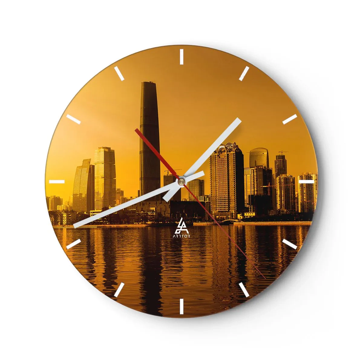 Horloge murale - Pendule murale - Panorama de la ville dans une lumière dorée - 30x30cm - La ville en or - Décoration murale moderne pour le salon, la cuisine et la chambre ARTTOR