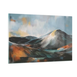 Impression sur verre - Image sur verre - Un paysage de montagne pictural aux couleurs chaudes et froides - 120x80cm - Brut et beau - Décoration murale moderne pour le salon et la chambre ARTTOR