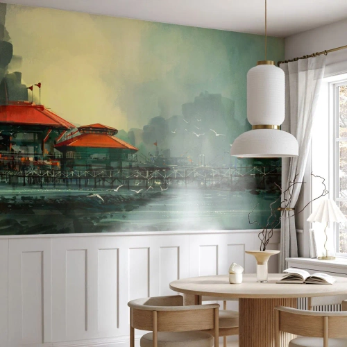 Papier peint sur mesure Premium Canvas - Une journée ensoleillée au port - Ville portuaire, Architecture, Mer