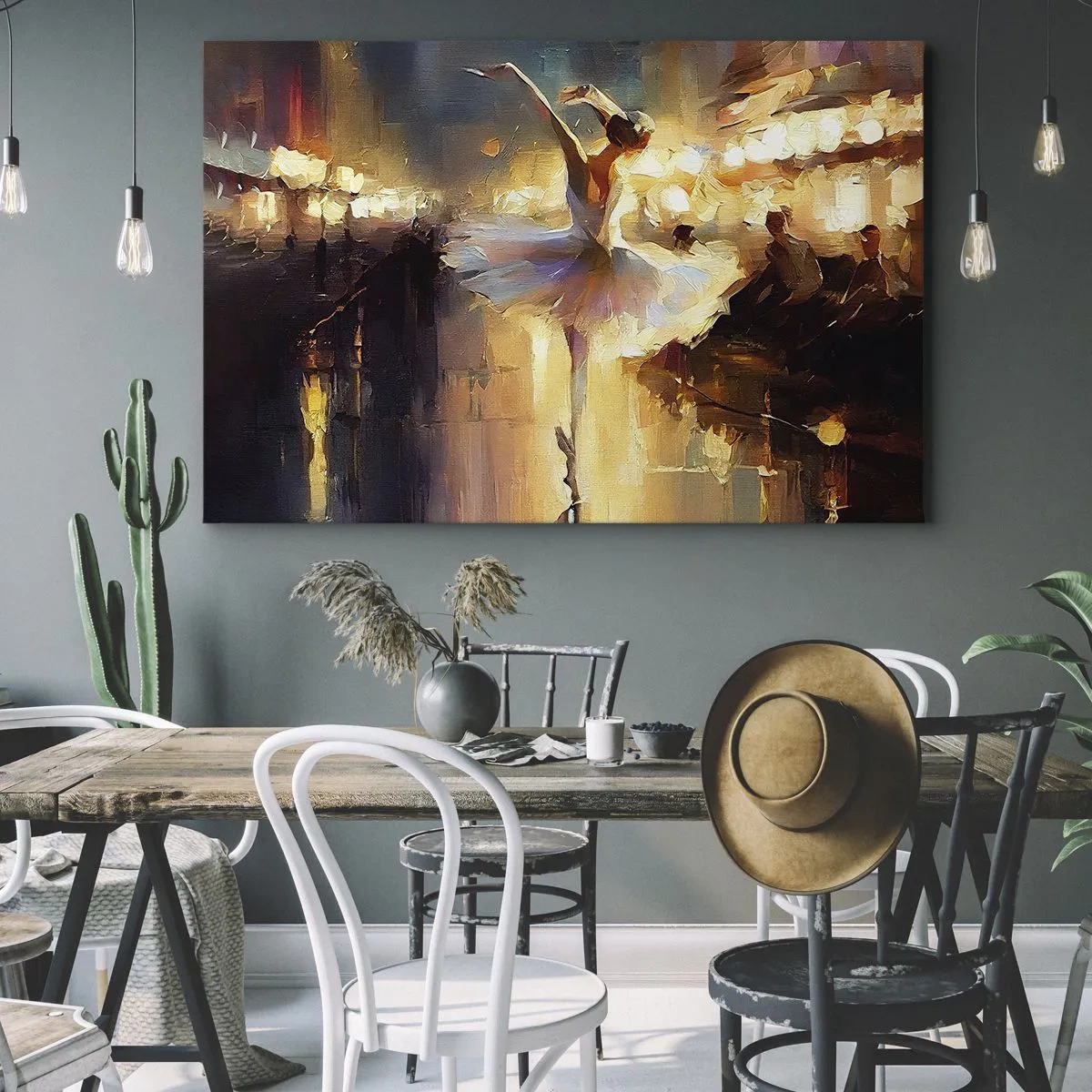 Impression sur toile - Image sur toile - Une ballerine dansant devant une scène éclairée - 100x70cm - Miracle dans la rue - Décoration murale moderne pour le salon et la chambre ARTTOR