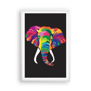 Affiche dans un cadre blanc - Poster - L'éléphant qui aimait se baigner dans un arc-en-ciel - 61x91 cm