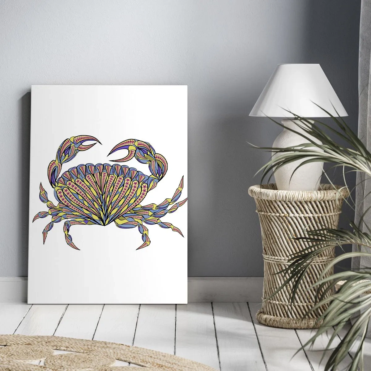 Impression sur toile - Image sur toile - Crabe coloré dans un style artistique - 50x70cm - Bijoux de la mer - Décoration murale moderne pour le salon et la chambre ARTTOR