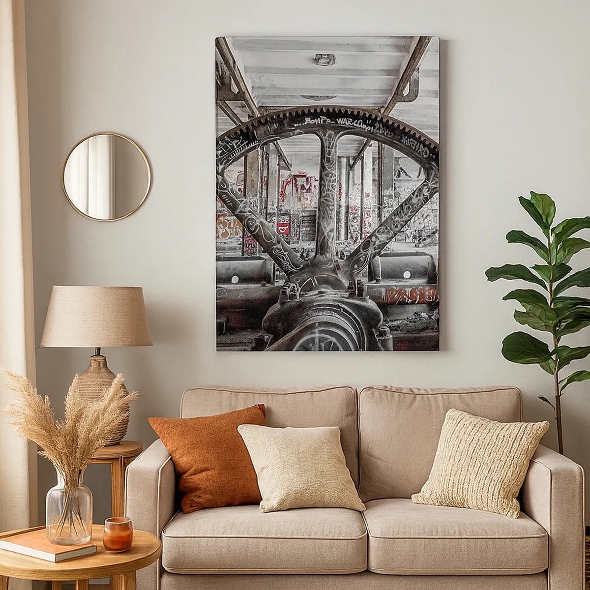 Impression sur toile - Image sur toile - Un vieux mécanisme dans un intérieur industriel abandonné - 50x70cm - Vie secrète d'une usine - Décoration murale moderne pour le salon et la chambre ARTTOR