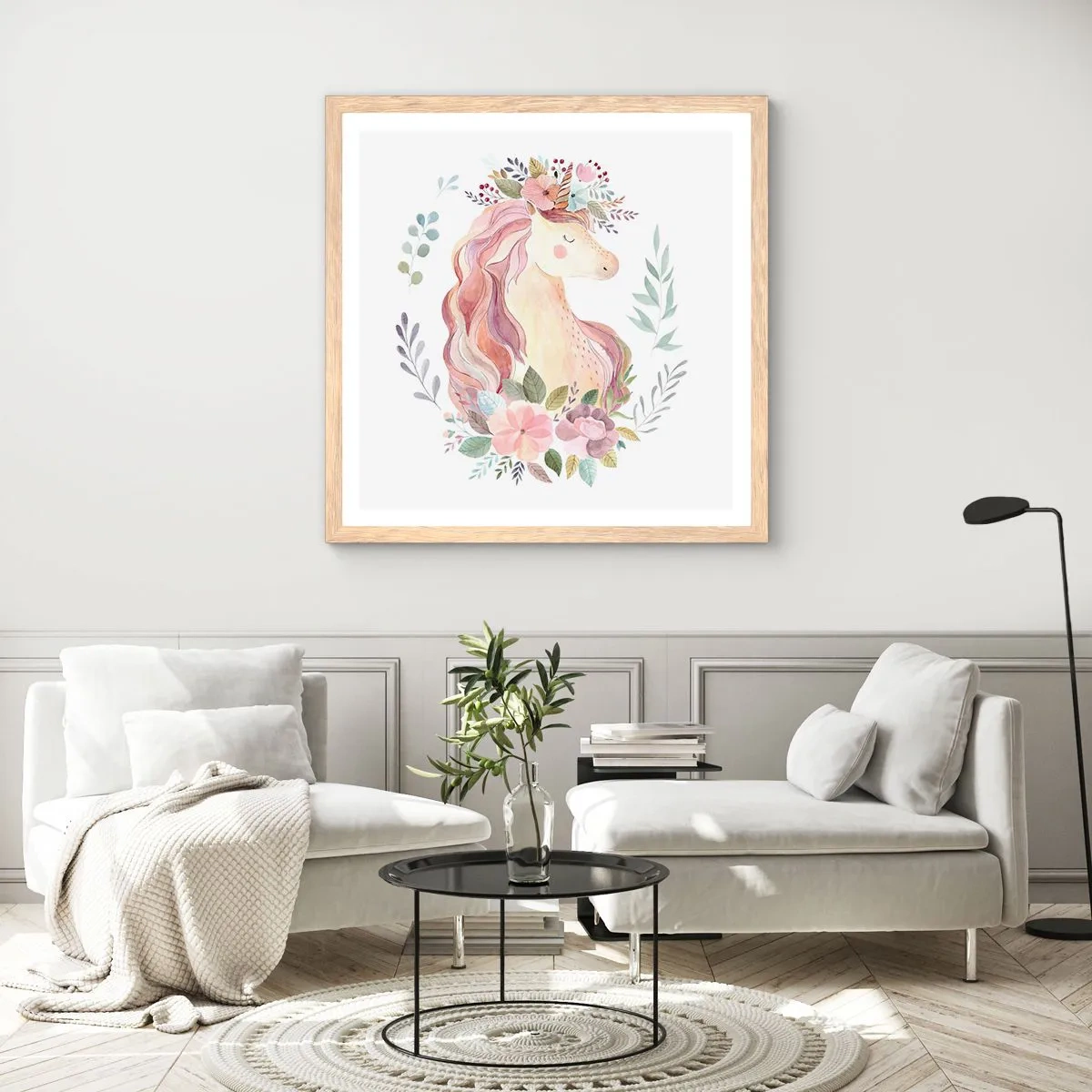 Affiche dans un chêne clair - Poster - Invitation au monde des contes de fées - 30x30 cm