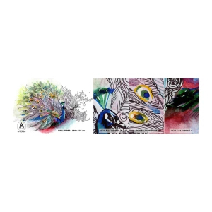 Échantillon de Papier Peint Premium Canvas - Avec fierté contre la grisaille - Oiseau, Paon, Plumes - 100x30 cm