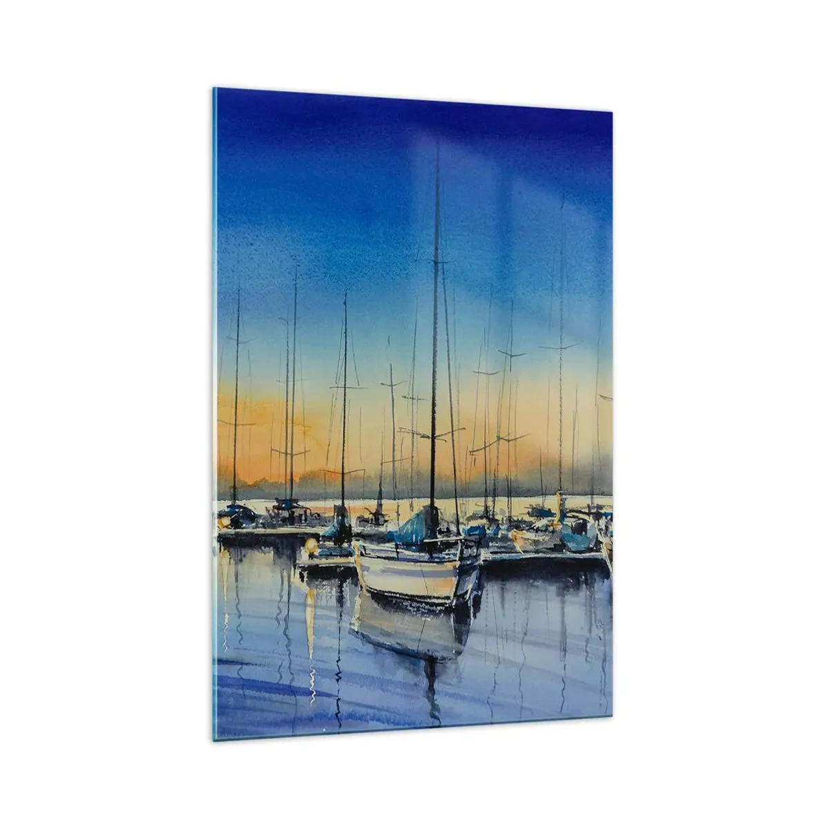 Impression sur verre - Image sur verre - Port de plaisance au coucher du soleil avec reflets sur l'eau - 70x100cm - Fin d'une belle journée - Décoration murale moderne pour le salon et la chambre ARTTOR