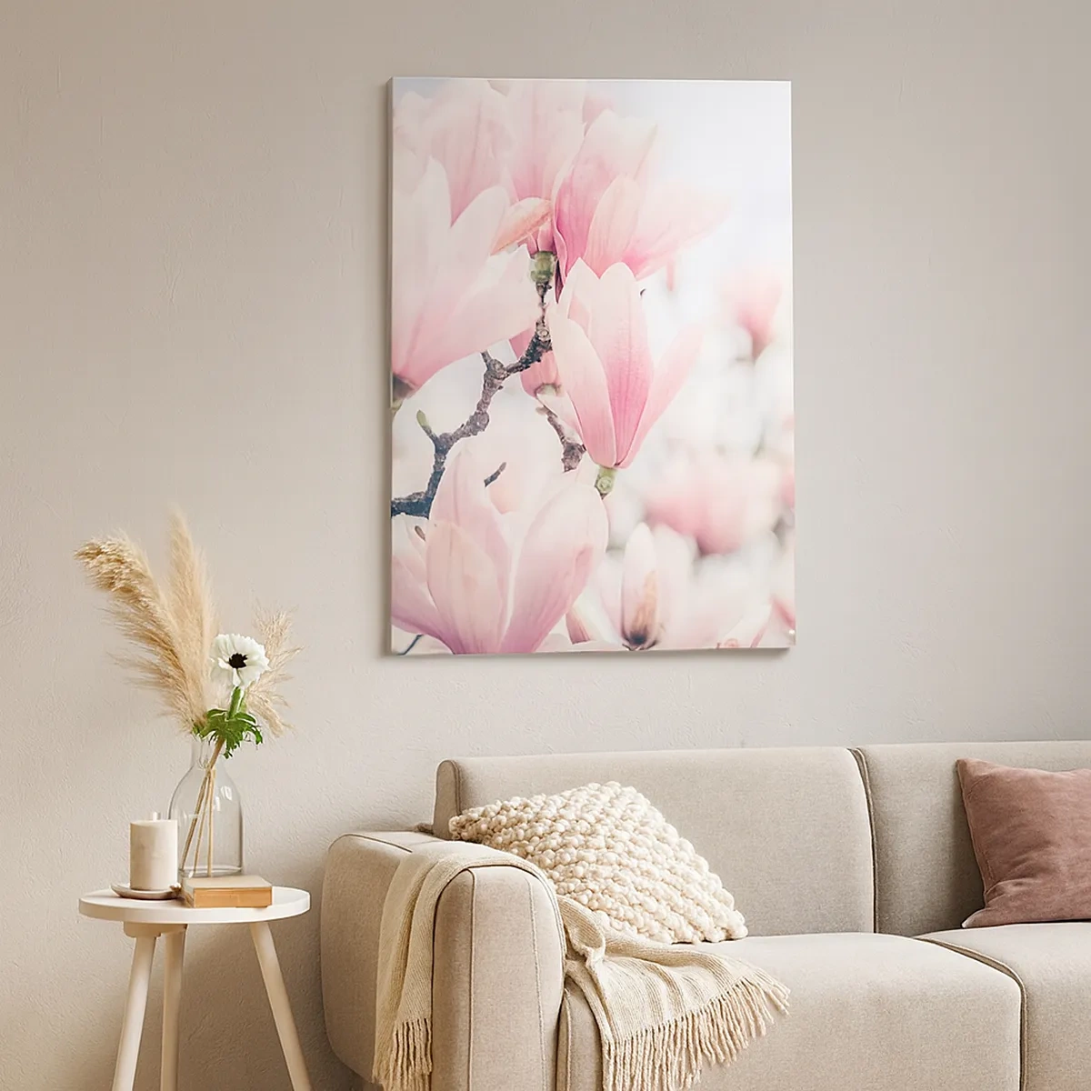 Impression sur toile - Image sur toile - Fleurs de magnolia subtiles aux délicates nuances roses - 50x70cm - Idéal de la subtilité - Décoration murale moderne pour le salon et la chambre ARTTOR