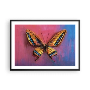 Affiche dans un cadre noir - Poster - Papillon coloré sur un fond abstrait - 70x50cm - Un joyau de la nature - Décoration murale moderne pour le salon et la chambre ARTTOR