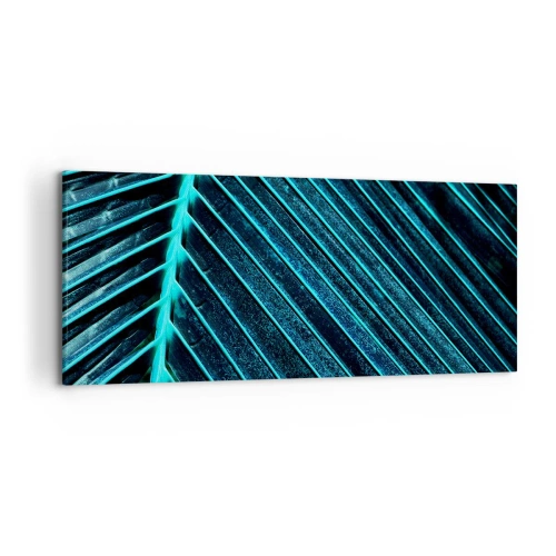 Impression sur toile - Image sur toile - Macrophotographie d'une feuille dans les tons turquoise et bleu marine - 120x50cm - Texture verte - Décoration murale moderne pour le salon et la chambre ARTTOR