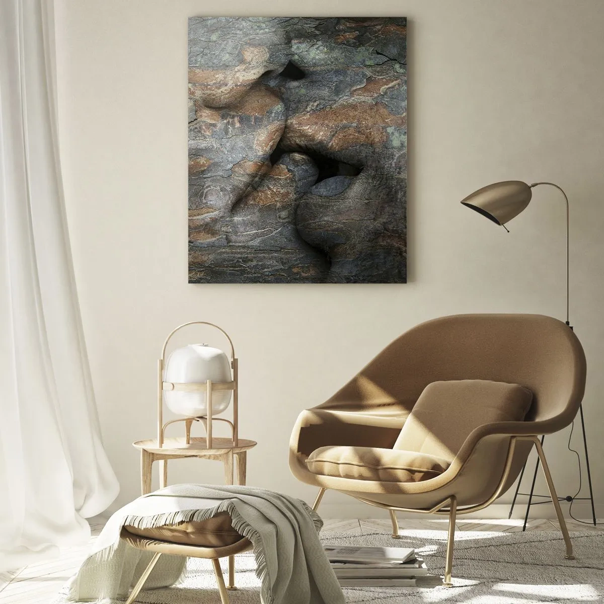 Impression sur verre - Image sur verre - Un motif artistique d'un visage sculpté dans la roche avec un effet de texture naturelle. - 80x120cm - Ensemble pour toujours - Décoration murale moderne pour le salon et la chambre ARTTOR