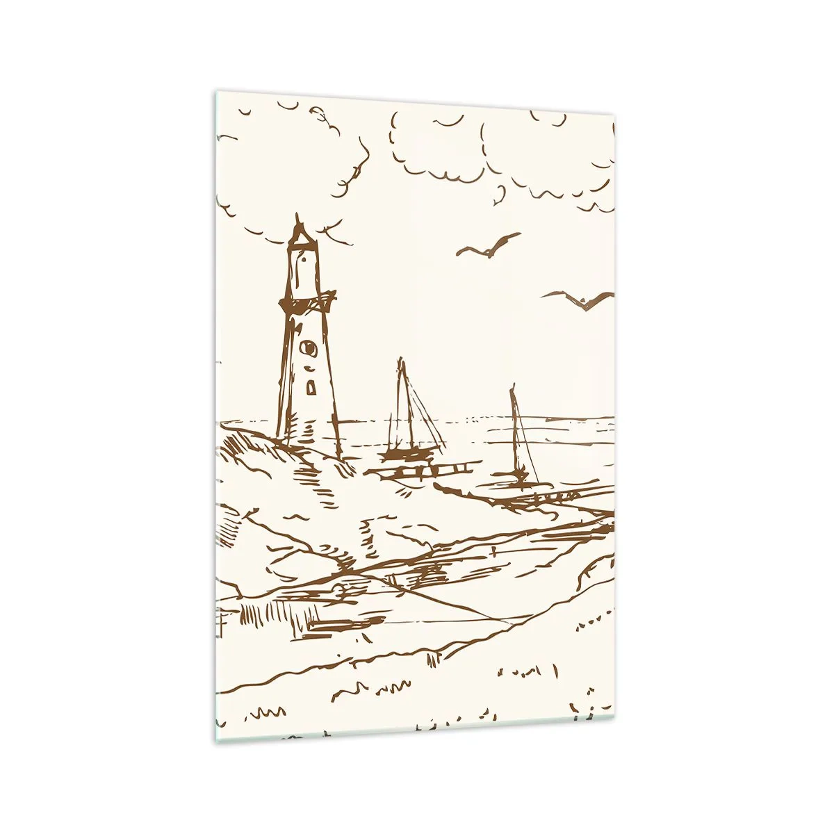Impression sur verre - Image sur verre - Croquis d'un phare surplombant la mer - 70x100cm - Esquisse de souvenirs d'été - Décoration murale moderne pour le salon et la chambre ARTTOR