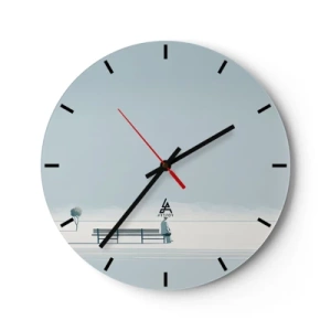 Horloge murale - Pendule murale - Une silhouette solitaire est assise sur un banc dans un paysage hivernal. - 30x30cm - Oui, j'attends. - Décoration murale moderne pour le salon, la cuisine et la chambre ARTTOR