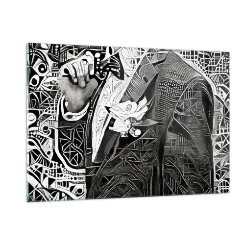 Impression sur verre - Image sur verre - Abstraction en noir et blanc avec des motifs géométriques - 120x80cm - Seulement en apparence un homme froid - Décoration murale moderne pour le salon et la chambre ARTTOR