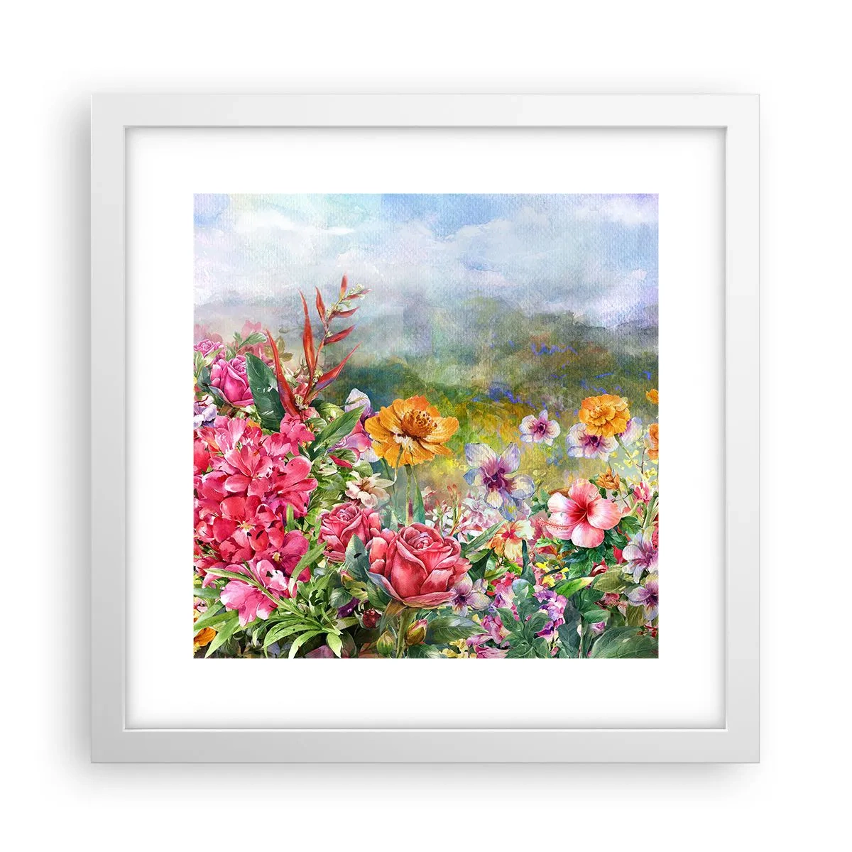 Affiche dans un cadre blanc - Poster - Un jardin devenu fou - 30x30 cm