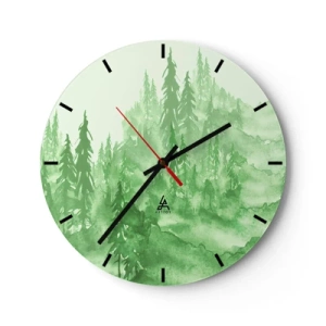 Horloge murale - Pendule murale - Une forêt verte dans un style aquarelle plein d'harmonie - 30x30cm - Flou de brouillard vert - Décoration murale moderne pour le salon, la cuisine et la chambre ARTTOR