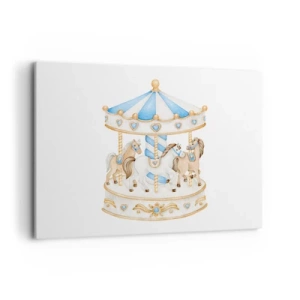 Impression sur toile - Image sur toile - Un carrousel aux couleurs pastel sur fond blanc - 100x70cm - Douce enfance - Décoration murale moderne pour le salon et la chambre ARTTOR