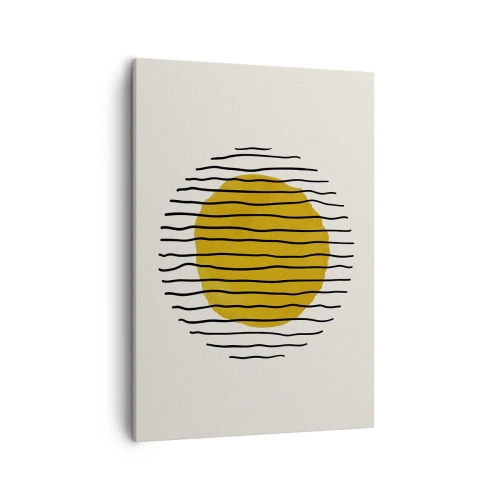 Impression sur toile - Image sur toile - Un motif minimaliste avec un cercle jaune et des lignes noires. - 50x70cm - Abstraction tremblante de chaleur - Décoration murale moderne pour le salon et la chambre ARTTOR