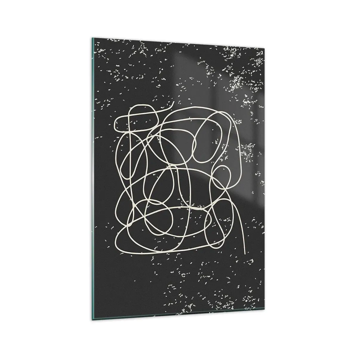 Impression sur verre - Image sur verre - Ligne abstraite sur fond noir avec des détails fins - 80x120cm - Errance des pensées - Décoration murale moderne pour le salon et la chambre ARTTOR