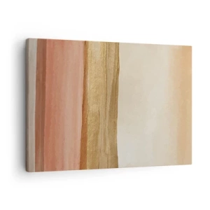 Impression sur toile - Image sur toile - Rayures abstraites dans les tons beige, or et rose sur toile - 70x50cm - Composition verticale - Décoration murale moderne pour le salon et la chambre ARTTOR
