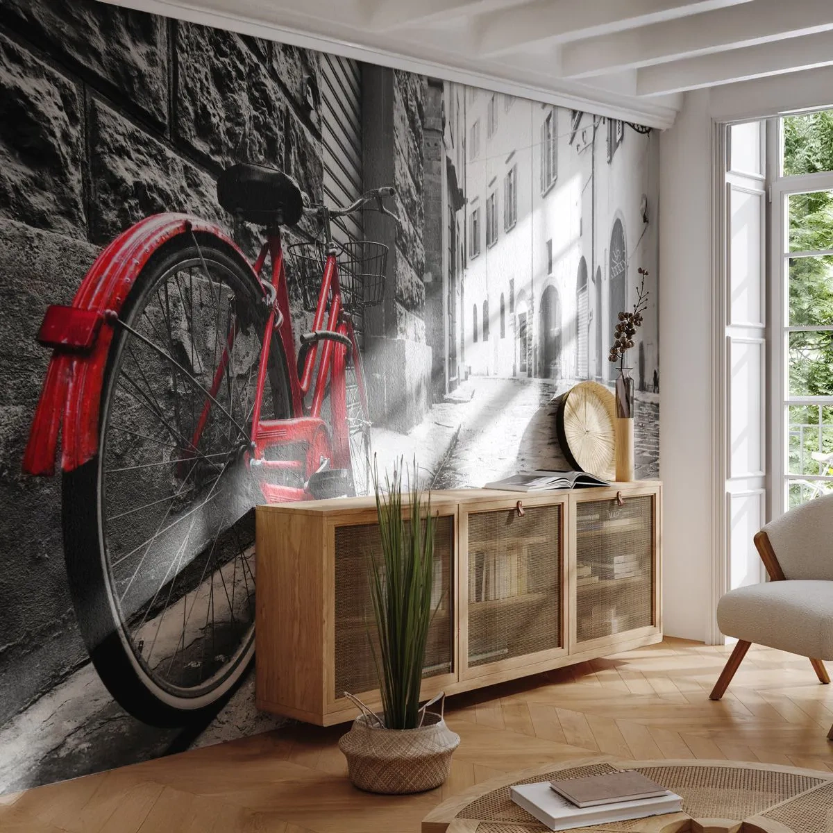 Papier Peint Photo Premium Canvas - La vraie beauté ne vieillit pas - Ville, Architecture, Vélo - 350x256 cm