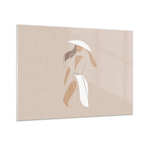 Impression sur verre - Image sur verre - Figure stylisée d'une femme au chapeau blanc - 100x70cm - Lea mode est un jeu - Décoration murale moderne pour le salon et la chambre ARTTOR