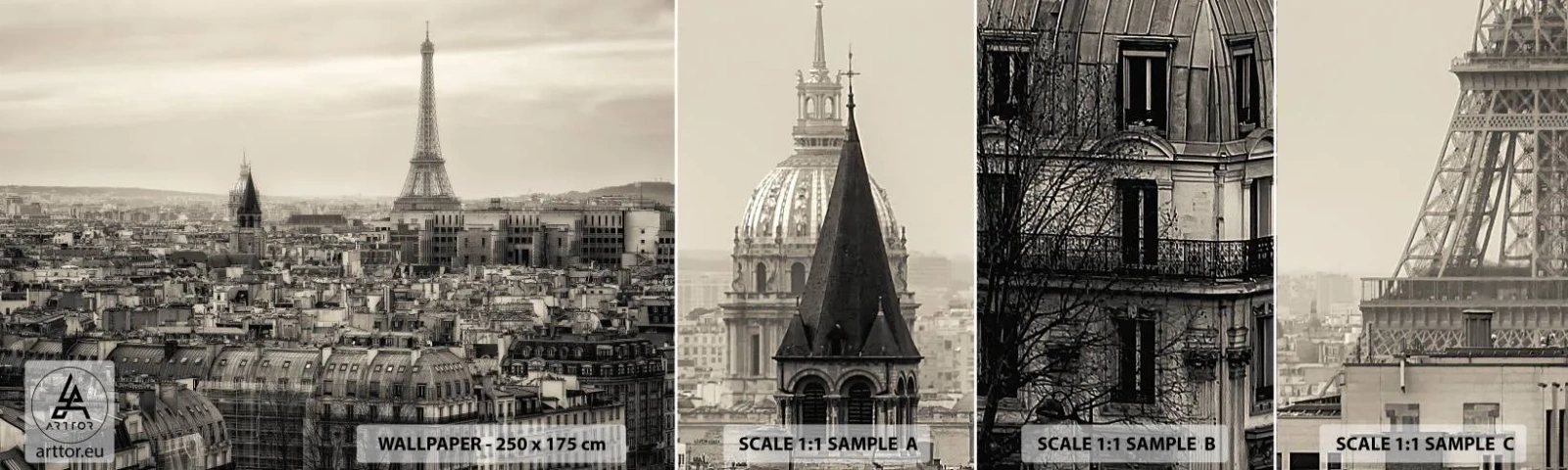 Échantillon de Papier Peint Autocollant Deluxe Sticker - Sur les toits de Paris - Ville, Paris, Architecture - 100x30 cm