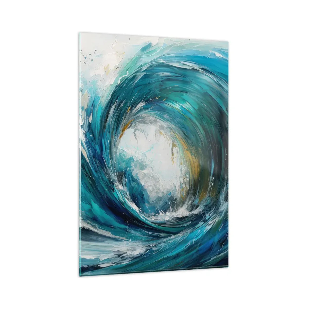 Impression sur verre - Image sur verre - Une vague dynamique dans les tons bleu et turquoise - 80x120cm - Portail maritime - Décoration murale moderne pour le salon et la chambre ARTTOR