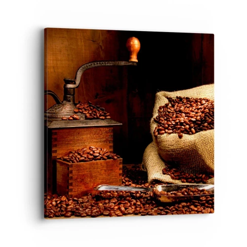 Impression sur toile - Image sur toile - Nature morte avec grains de café et moulin - 40x40 cm