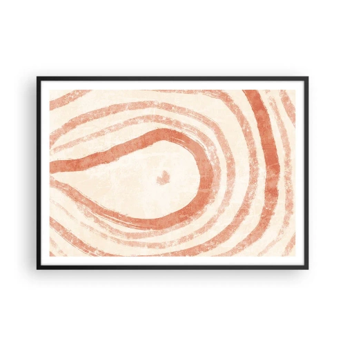 Affiche dans un cadre noir - Poster - Un motif abstrait de lignes concentriques dans des tons de terre cuite. - 100x70cm - Cercles de corail – composition - Décoration murale moderne pour le salon et la chambre ARTTOR
