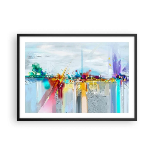 Affiche dans un cadre noir - Poster - Paysage abstrait aux accents colorés - 70x50cm - Pont de joie sur le fleuve de la vie - Décoration murale moderne pour le salon et la chambre ARTTOR