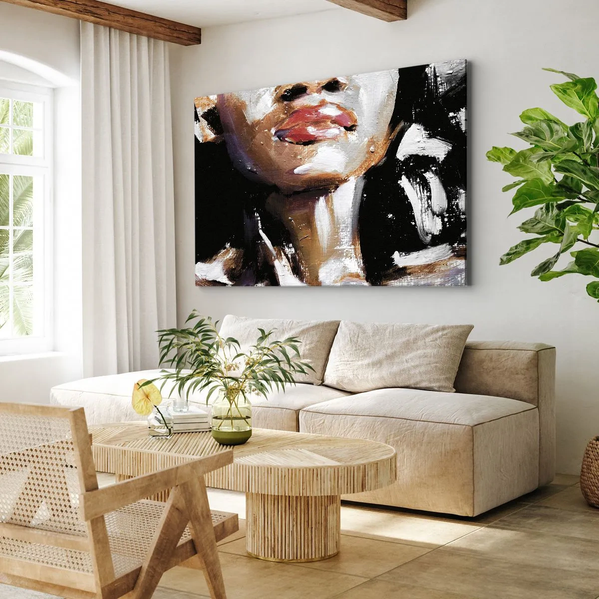 Impression sur toile - Image sur toile - Portrait d'une femme dans un style pictural expressif sur un fond sombre - 70x50cm - Fierté sans préjugés - Décoration murale moderne pour le salon et la chambre ARTTOR