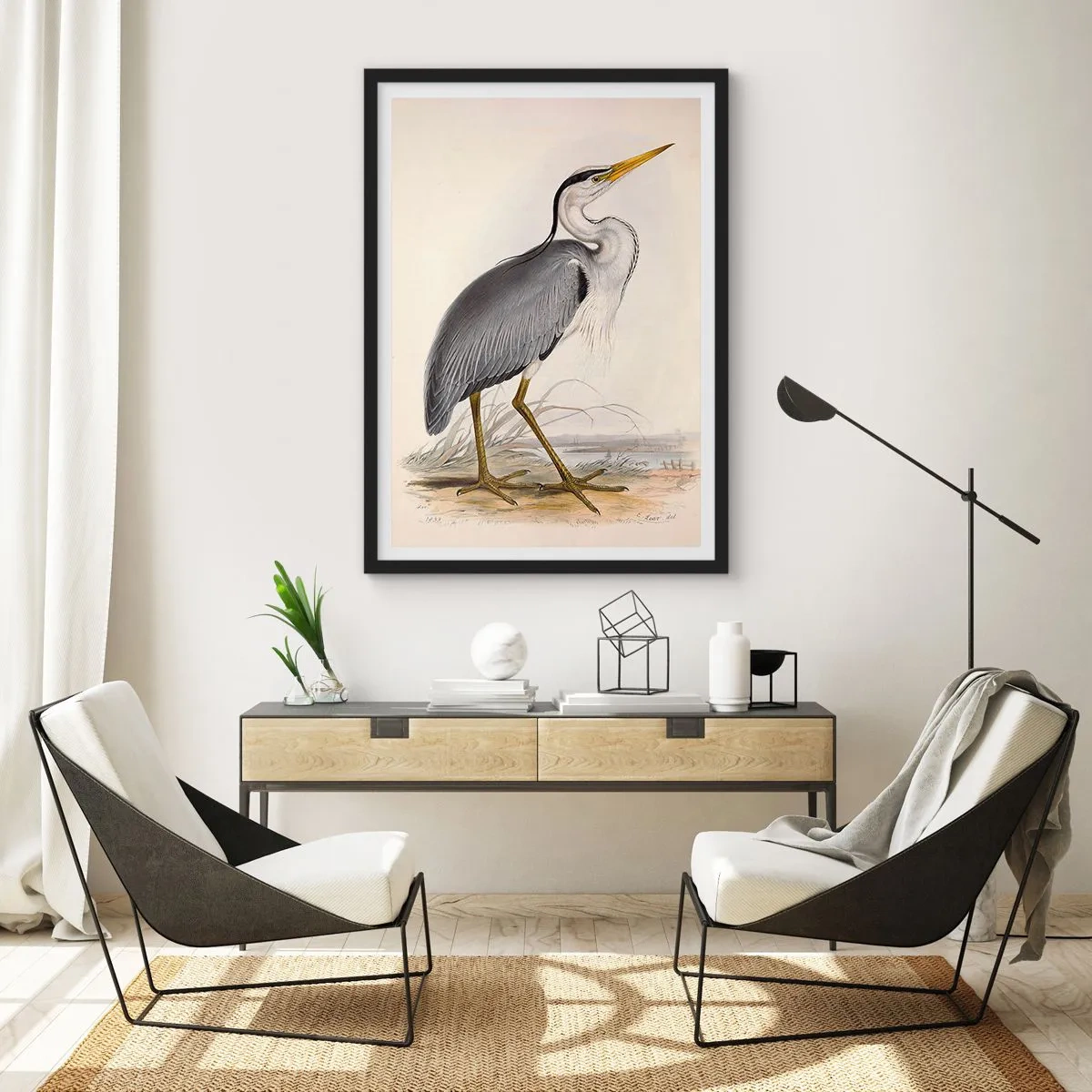 Affiche dans un cadre noir - Poster - La grâce du héron - 50x70cm - Grâce au héron - Décoration murale moderne pour le salon et la chambre ARTTOR