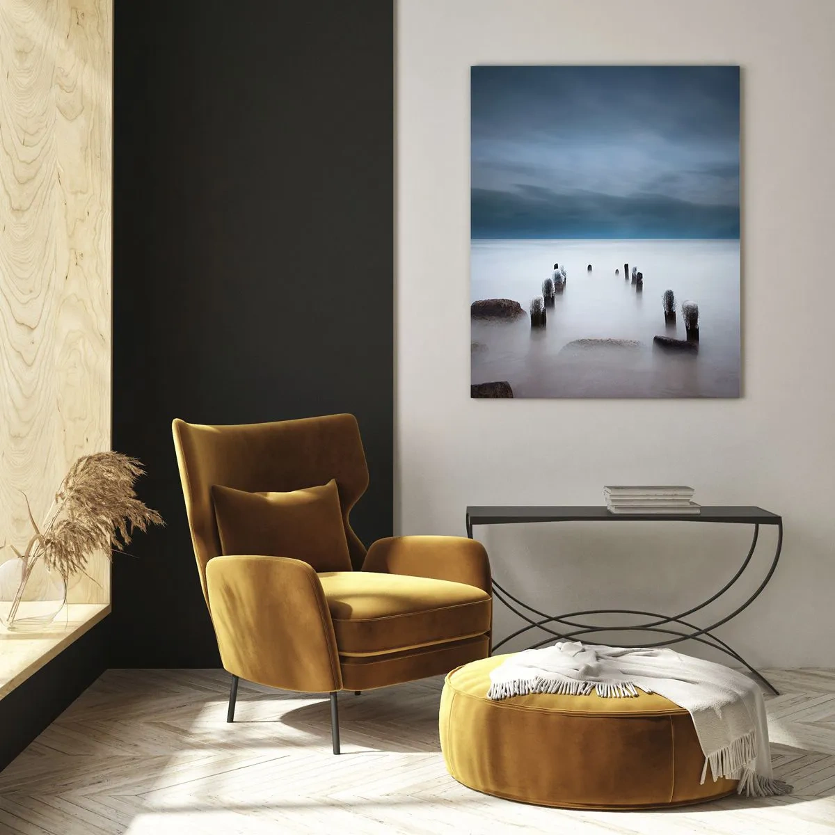 Impression sur verre - Image sur verre - La vieille jetée sur fond de mer calme - 70x100cm - Lac pensif - Décoration murale moderne pour le salon et la chambre ARTTOR