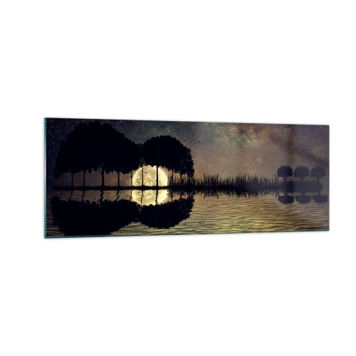 Impression sur verre - Image sur verre - Une nuit magique avec des arbres et la lune se reflétant sur l'eau - 140x50cm - Nuit au bout du monde - Décoration murale moderne pour le salon et la chambre ARTTOR