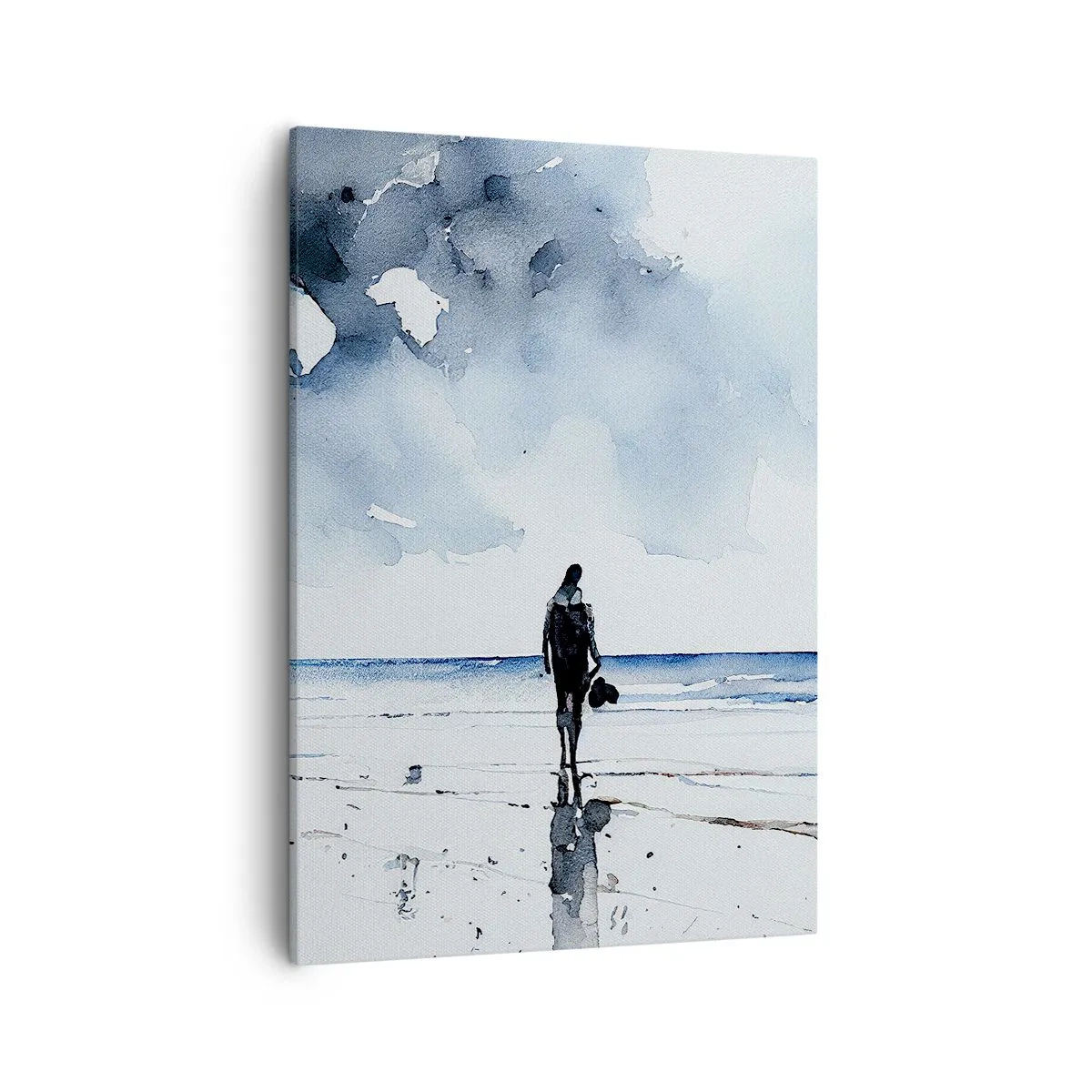 Impression sur toile - Image sur toile - Une silhouette sur une plage dans un environnement marin calme - 50x70cm - Conversation avec la mer - Décoration murale moderne pour le salon et la chambre ARTTOR
