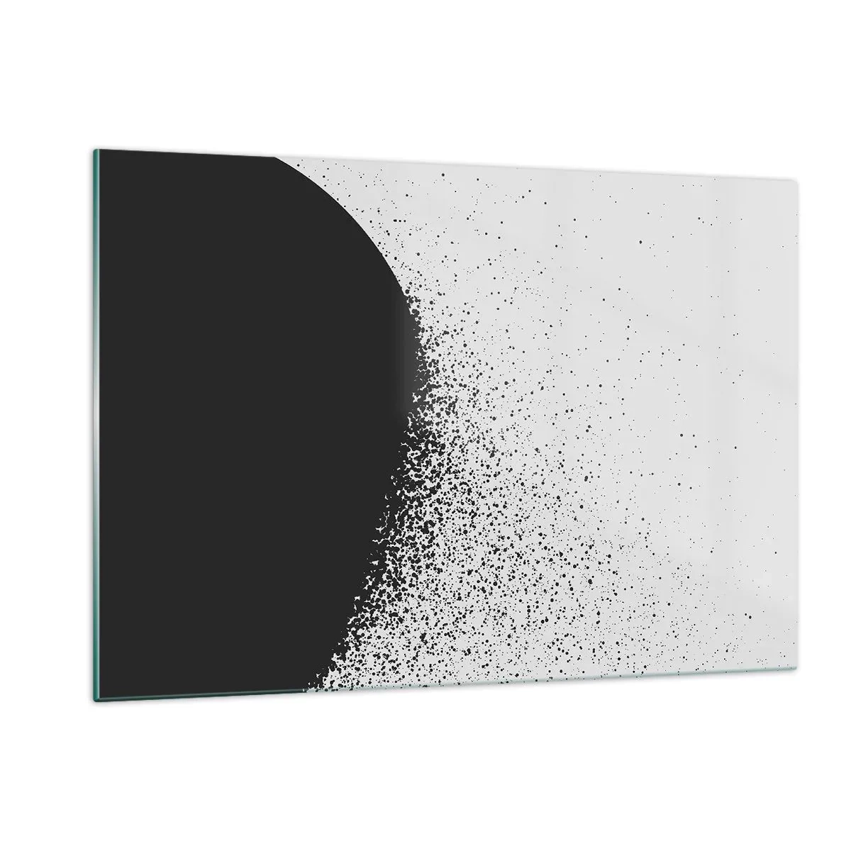 Impression sur verre - Image sur verre - Abstraction d'une masse noire en train de s'effondrer sur un fond blanc - 120x80cm - Mouvement des molécules - Décoration murale moderne pour le salon et la chambre ARTTOR