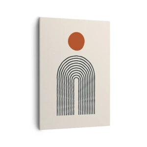 Impression sur toile - Image sur toile - Motif abstrait moderne avec des lignes et un cercle rouge - 50x70cm - Le magnétisme des formes et des couleurs - Décoration murale moderne pour le salon et la chambre ARTTOR