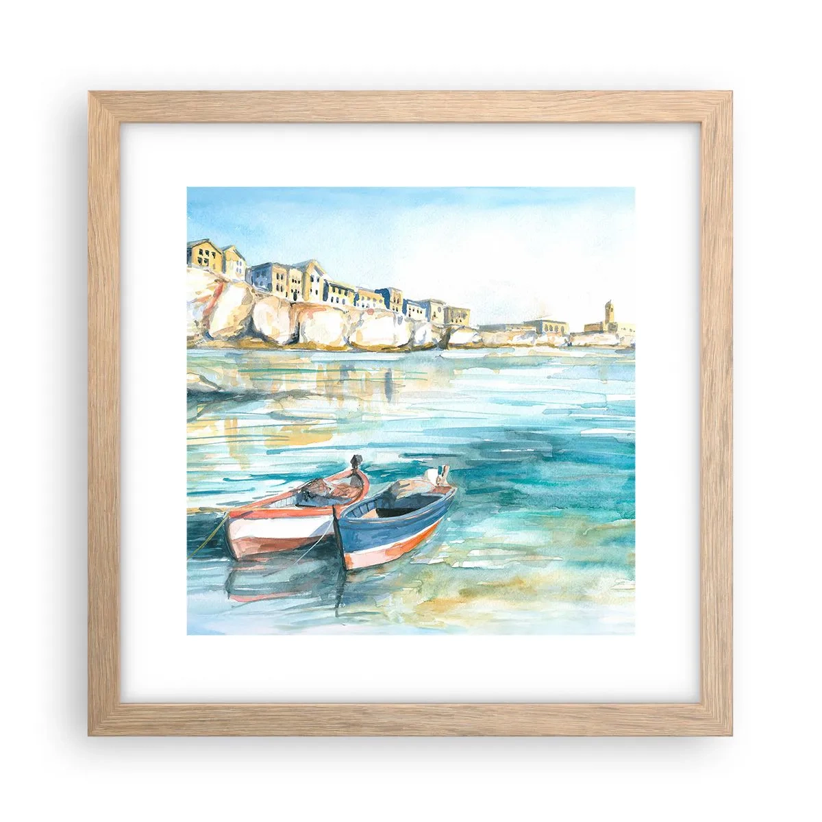 Affiche dans un chêne clair - Poster - Paysage dans l'azur - 30x30 cm