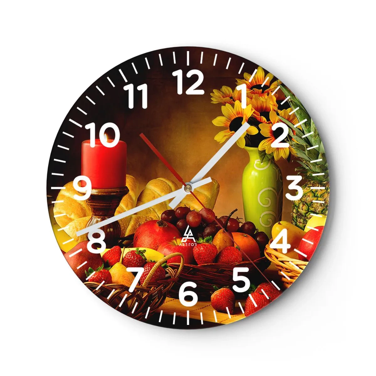 Horloge murale - Pendule murale - Nature morte de pain et de fruits - 30x30 cm