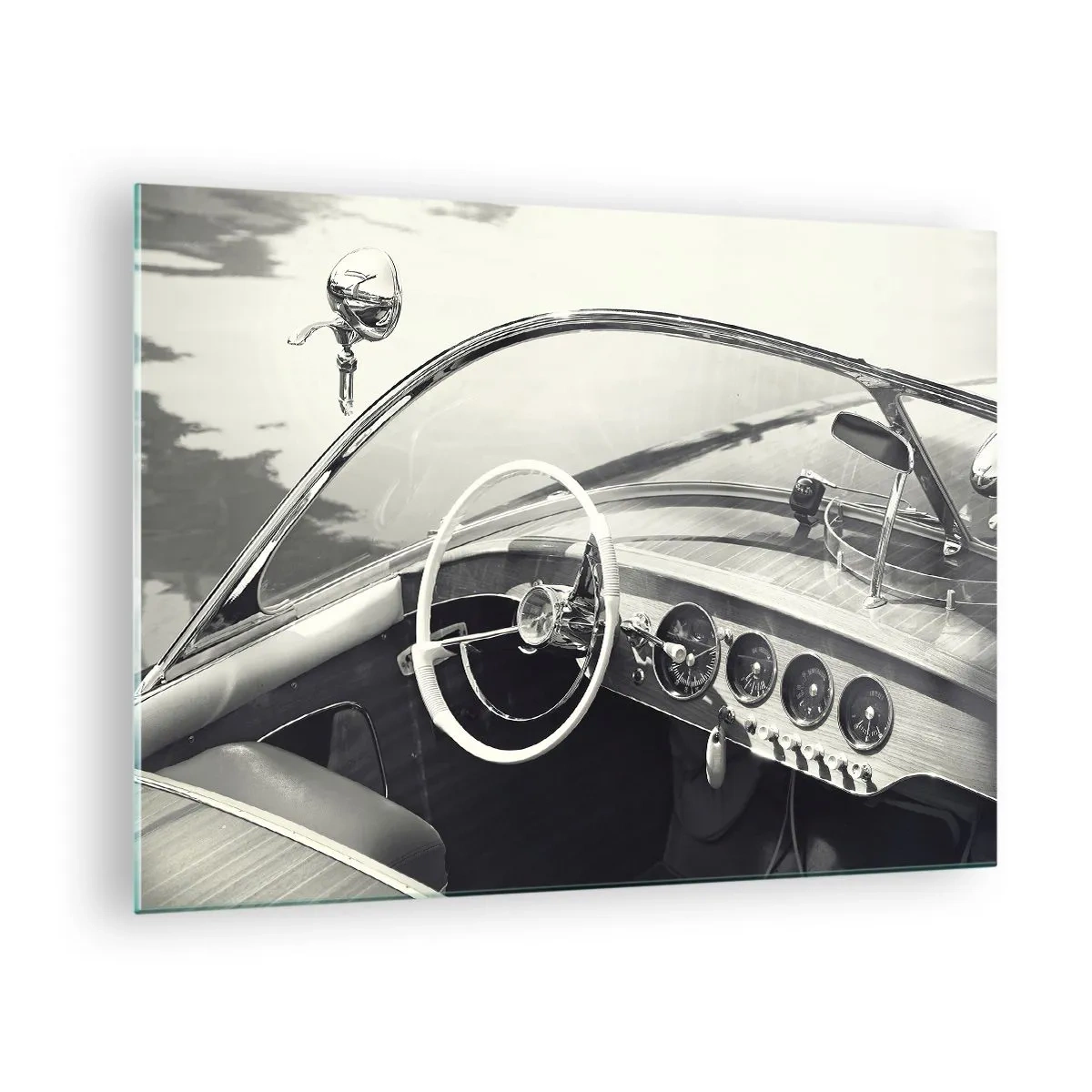 Impression sur verre - Image sur verre - Cockpit de voiture classique en noir et blanc - 70x50cm - Temps pour riche - Décoration murale moderne pour le salon et la chambre ARTTOR