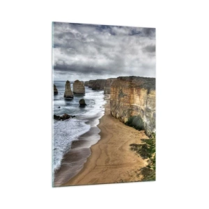 Impression sur verre - Image sur verre - Falaises surplombant l'océan et la plage sous un ciel nuageux - 50x70cm - Beauté brute - Décoration murale moderne pour le salon et la chambre ARTTOR