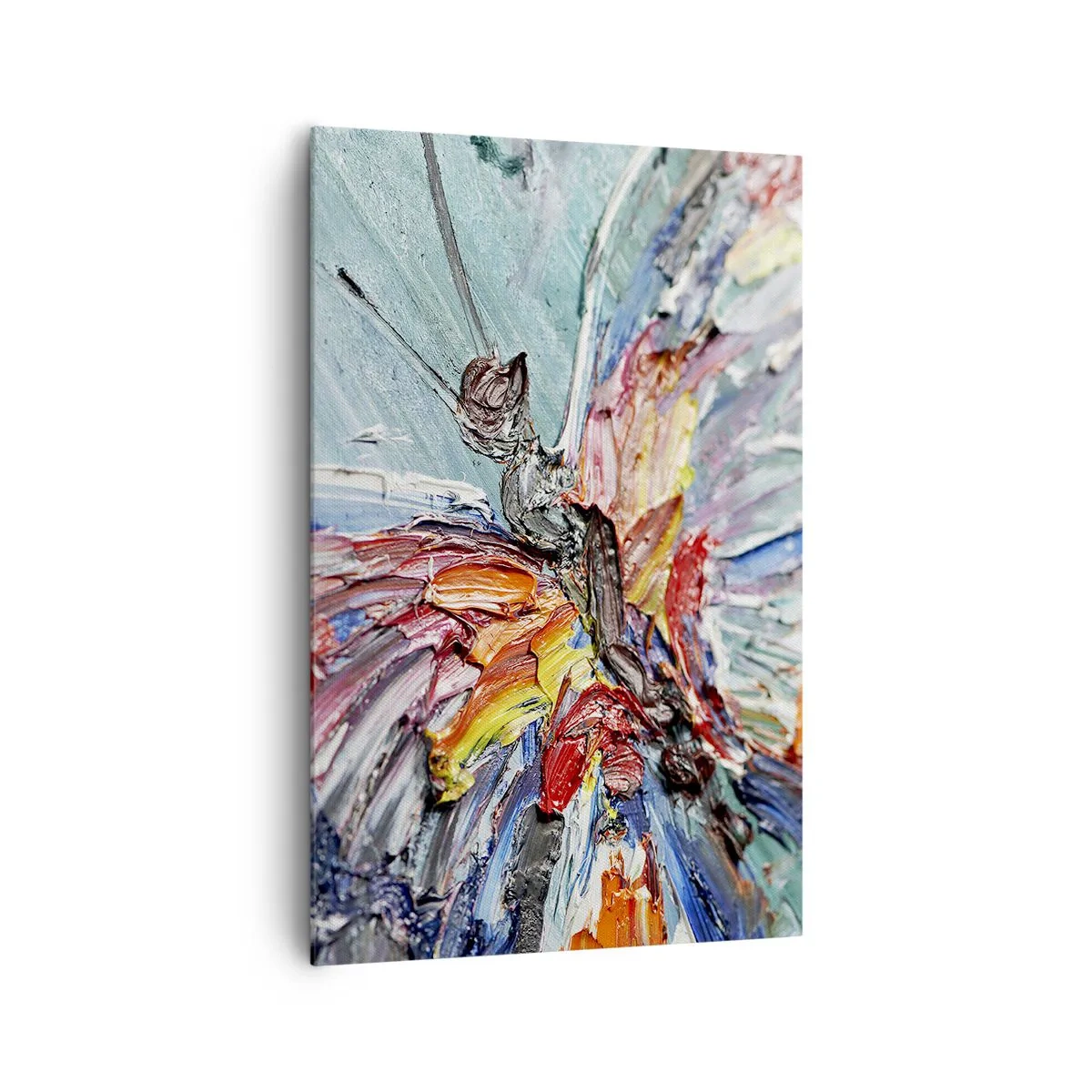 Impression sur toile - Image sur toile - Papillon coloré en pâte sur fond pastel - 80x120cm - Peint par nature - Décoration murale moderne pour le salon et la chambre ARTTOR