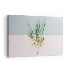 Impression sur toile - Image sur toile - Une branche avec des feuilles sur un fond de tons pastel - 120x80cm - Subtilité pastel - Décoration murale moderne pour le salon et la chambre ARTTOR