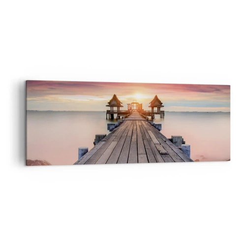 Impression sur toile - Image sur toile - Jetée en bois menant aux belvédères au coucher du soleil - 140x50cm - L'Ouest à l'Est - Décoration murale moderne pour le salon et la chambre ARTTOR