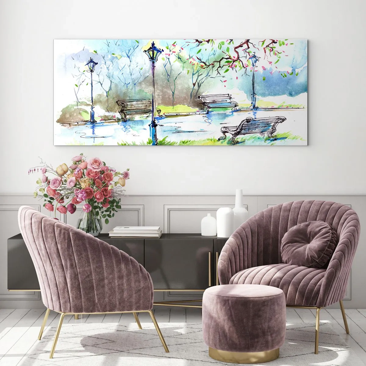 Impression sur verre - Image sur verre - Le charme du silence d'un parc - 90x30 cm